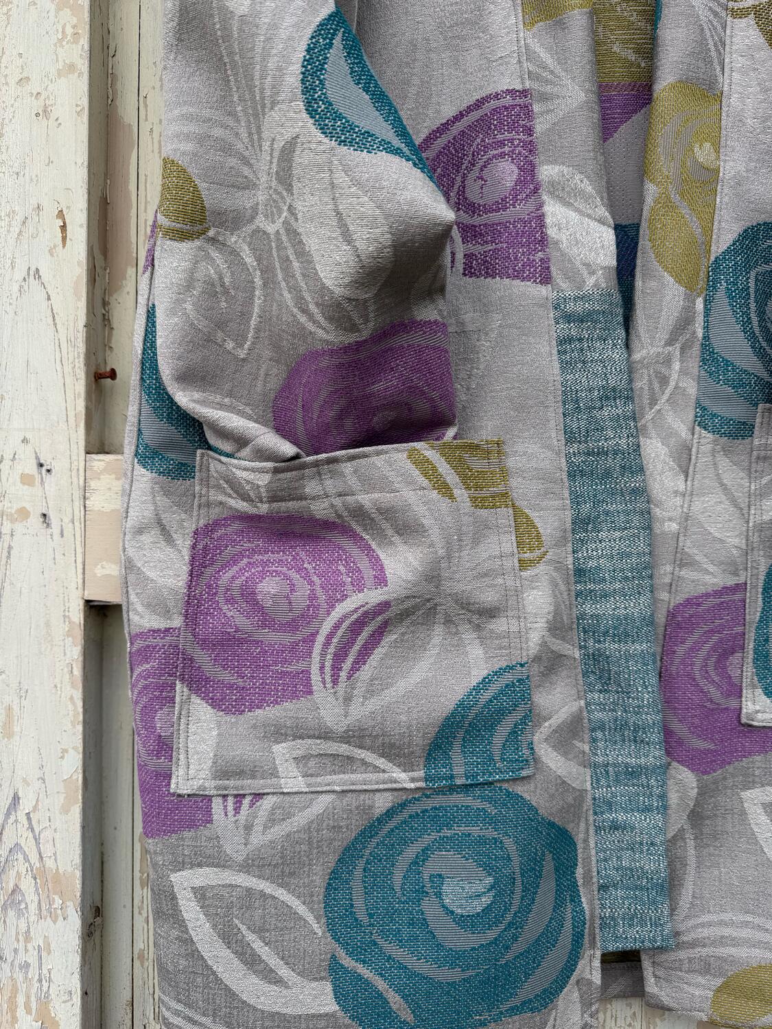 Kimono fiori ottanio e glicine