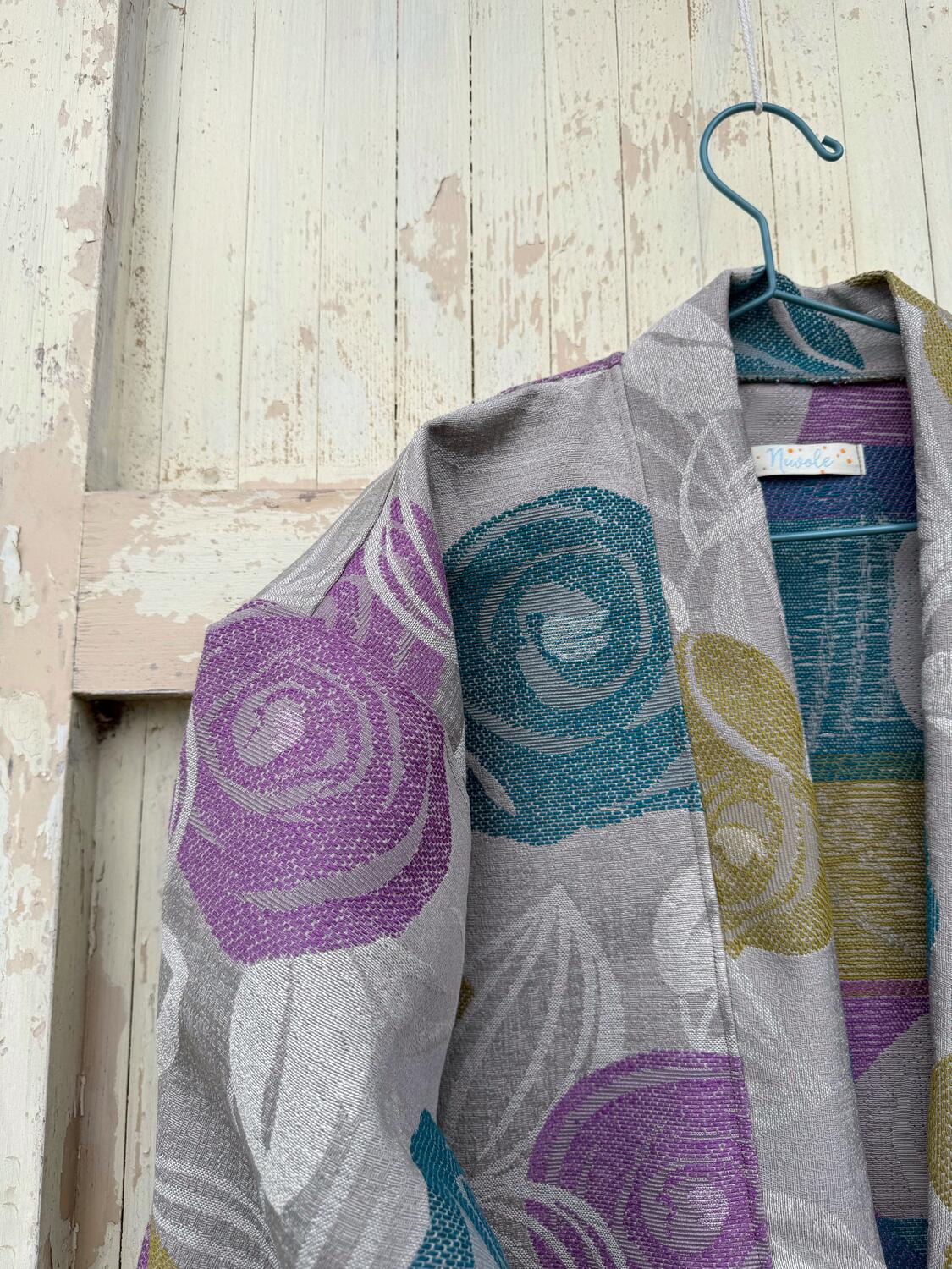 Kimono fiori ottanio e glicine