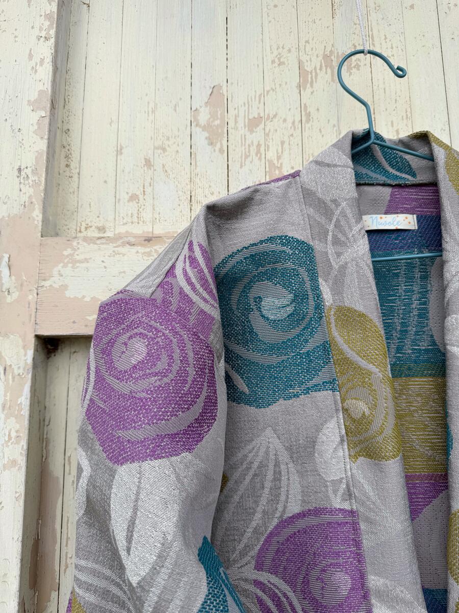 Kimono fiori ottanio e glicine