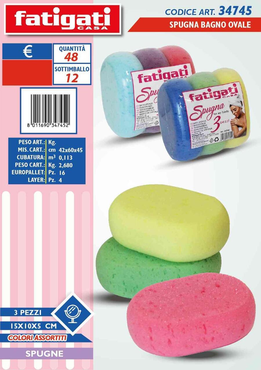 FATIGATI SPUGNA BAGNO OVALE DA 3 PEZZI 
 [Conf.12x3]