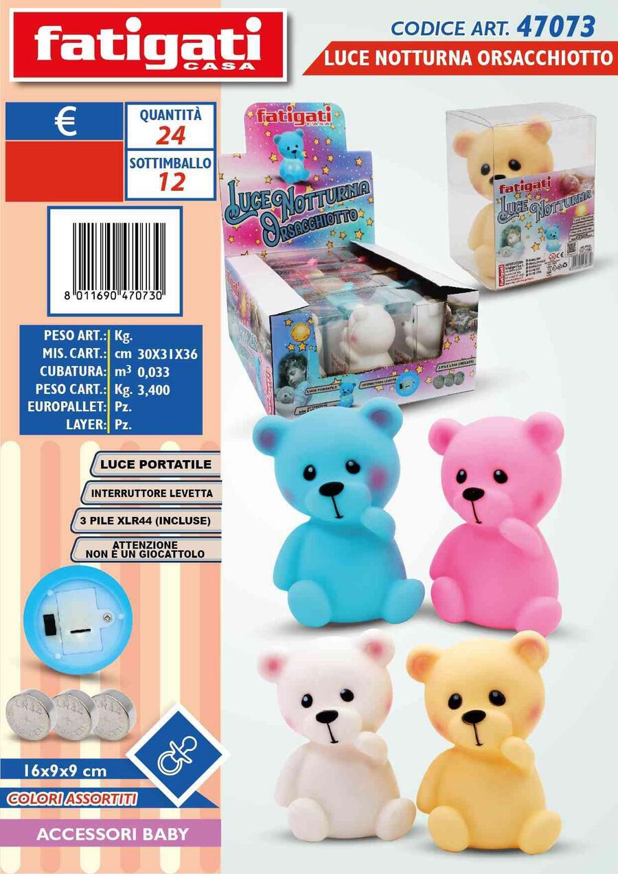 FATIGATI LUCE NOTTURNA ORSACCHIOTTO cm 16x9x9
 [Conf.da 12 pezzi]