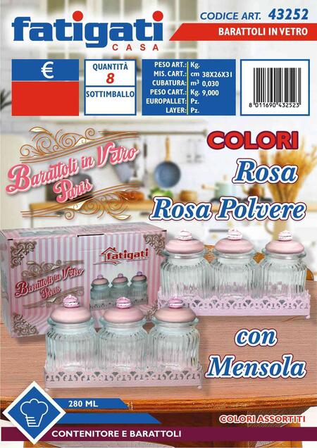 FATIGATI BARATTOLI VETRO DA 280 ml CON MENSOLA
 [Conf.da 3 pezzi]