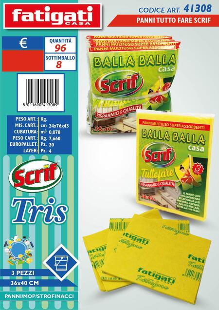 FATIGATI PANNI TUTTOFARE SCRIF KIT da 3 pezzi cm 36x40
 [Conf.da 24 pezzi]