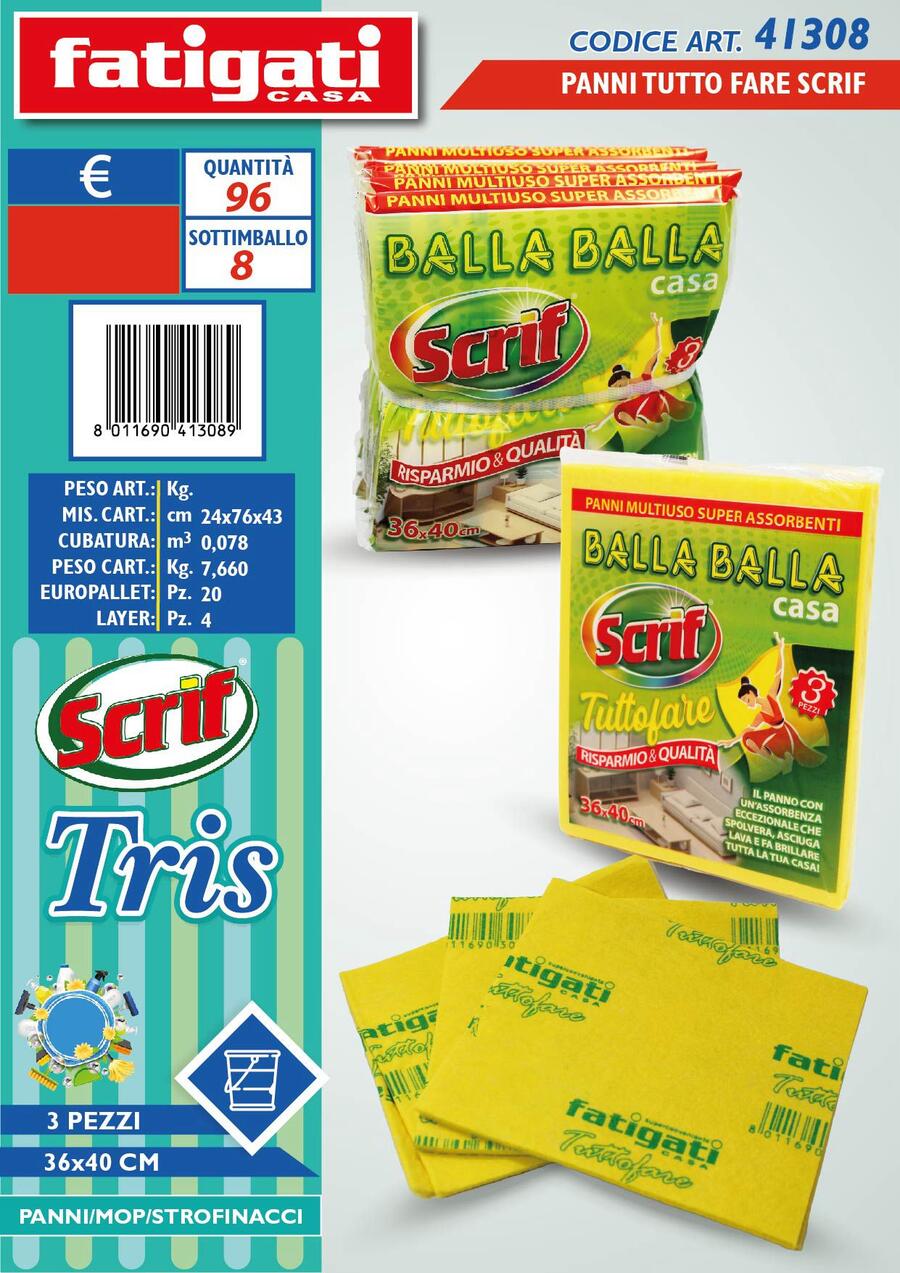 FATIGATI PANNI TUTTOFARE SCRIF KIT da 3 pezzi cm 36x40
 [Conf.da 24 pezzi]