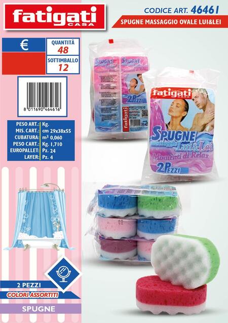 FATIGATI SPUGNA MASSAGGIO OVALE LUI & LEI KIT DA 2 PEZZI
 [Conf.da 12 pezzi]
