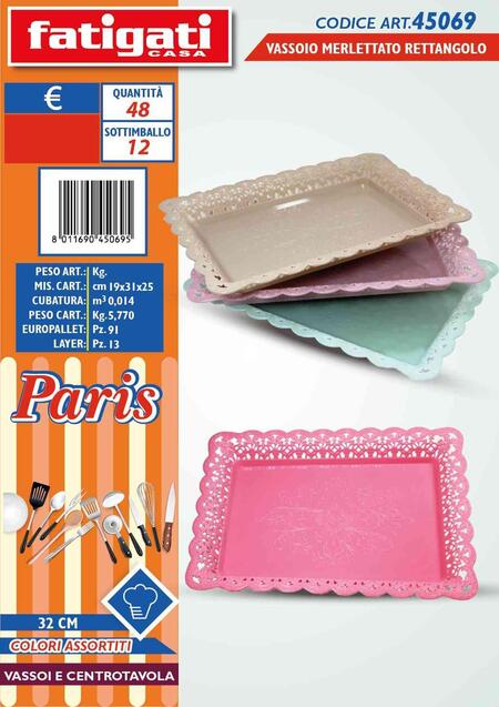 FATIGATI VASSOIO MERLETTATO RETTANGOLO cm 32
 [Conf.da 12 pezzi]