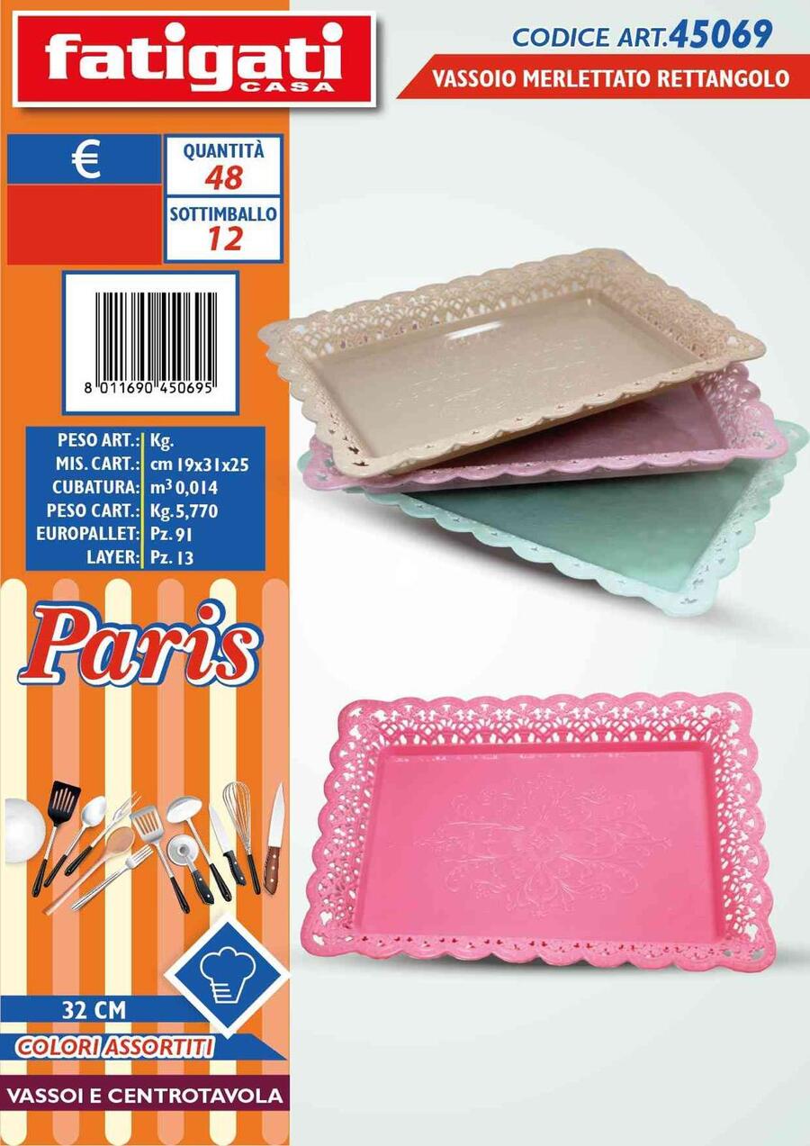 FATIGATI VASSOIO MERLETTATO RETTANGOLO cm 32
 [Conf.da 12 pezzi]