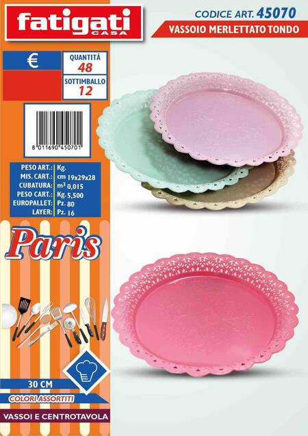 FATIGATI VASSOIO MERLETTATO TONDO cm 30
 [Conf.da 12 pezzi]