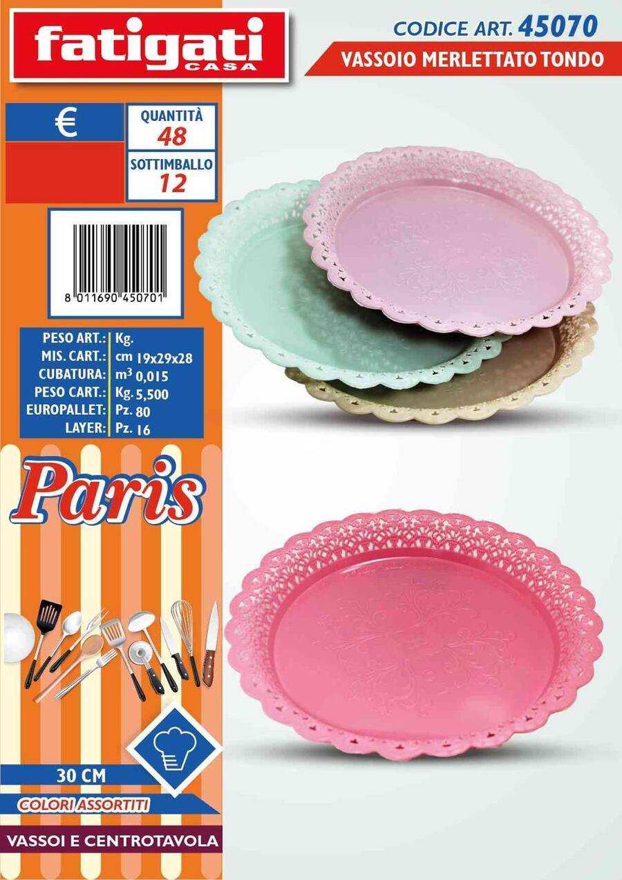 FATIGATI VASSOIO MERLETTATO TONDO cm 30
 [Conf.da 12 pezzi]