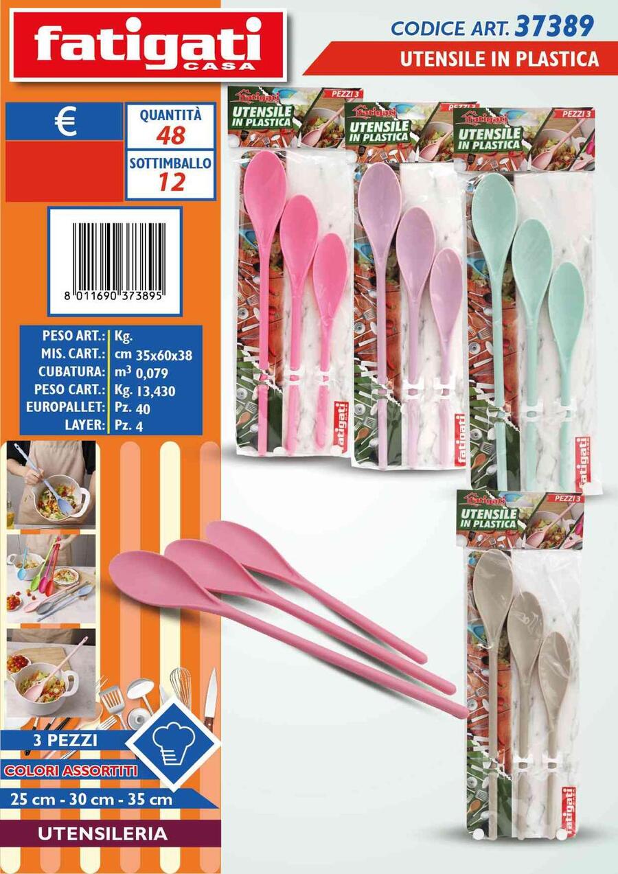 FATIGATI UTENSILI IN PLASTICA KIT DA 3 PEZZI
 [Confezione da 12 kit]