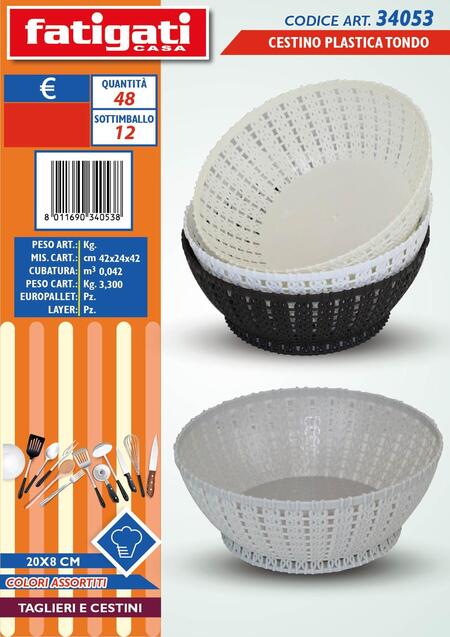 FATIGATI CESTINO IN PLASTICA TONDO cm 20x8
 [Conf.da 12 pezzi]
