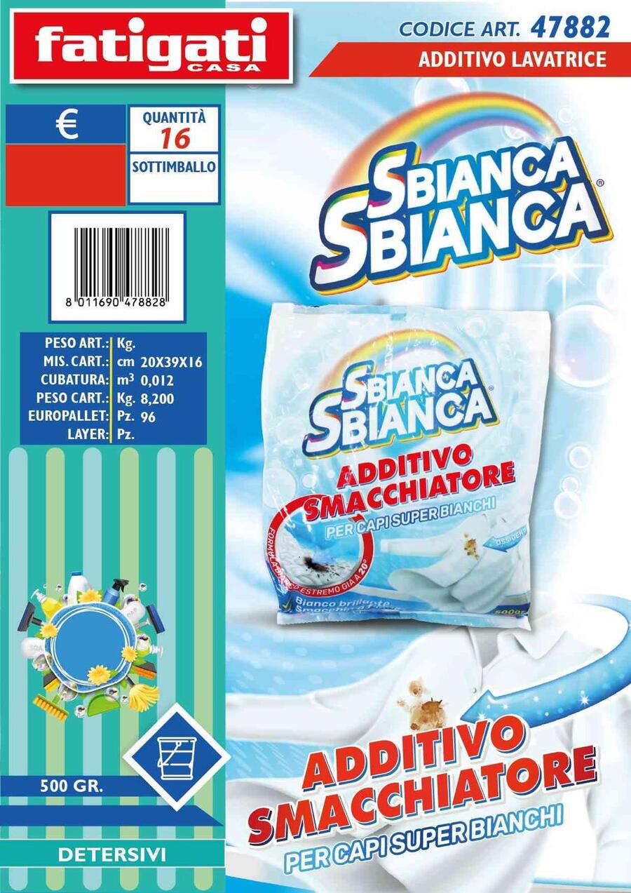 FATIGATI SBIANCA SBIANCA ADDITIVO SMACCHIATORE DA 500 gr
 [Conf.da 16 pezzi]