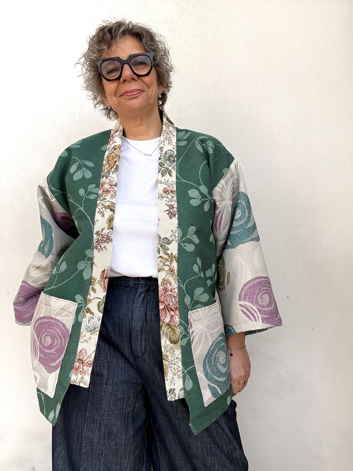 Kimono corto fiori e foglie 