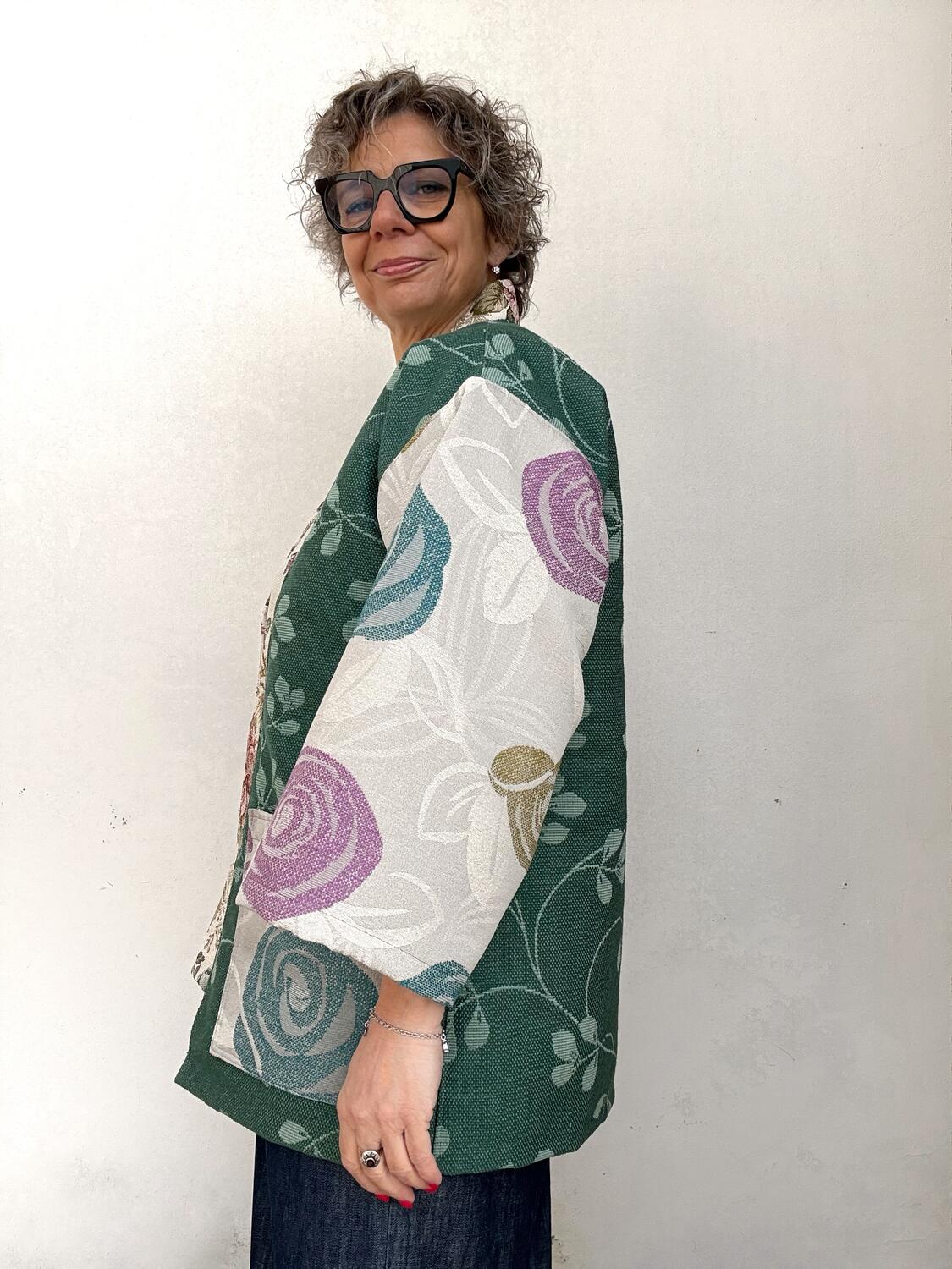 Kimono corto fiori e foglie 