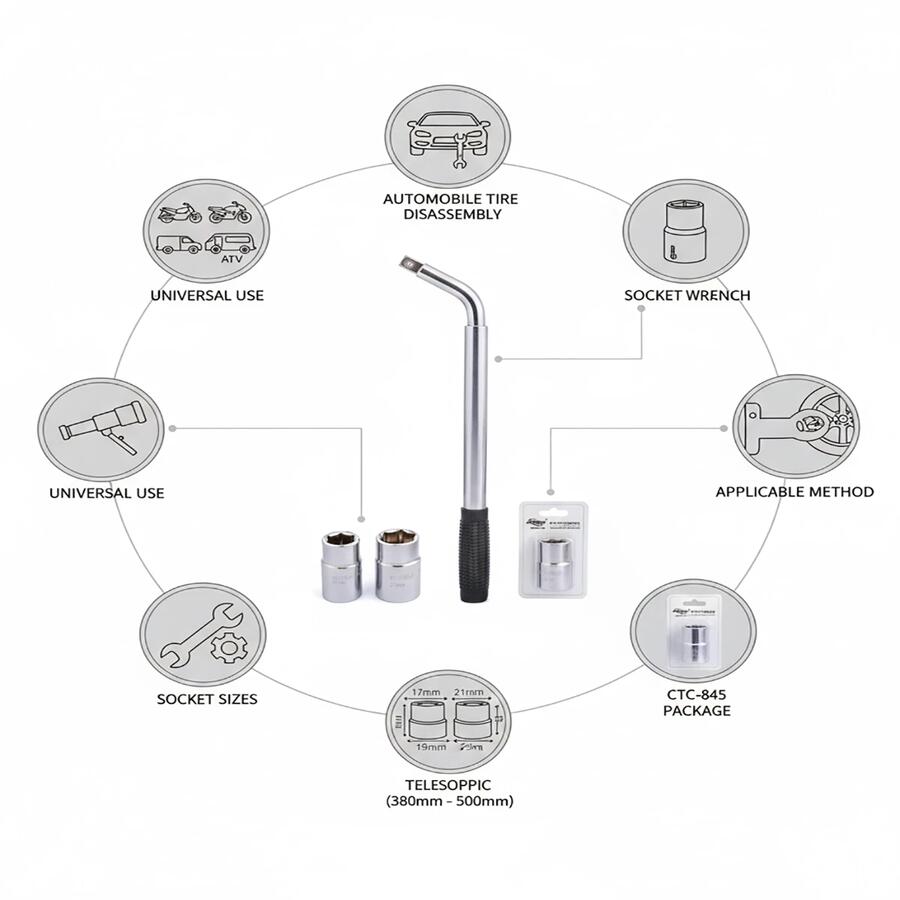 CHIAVE SVITA E AVVITA BULLONI TELESCOPICA SMONTARUOTE AUTO CAMPER 17-19-21-23 mm