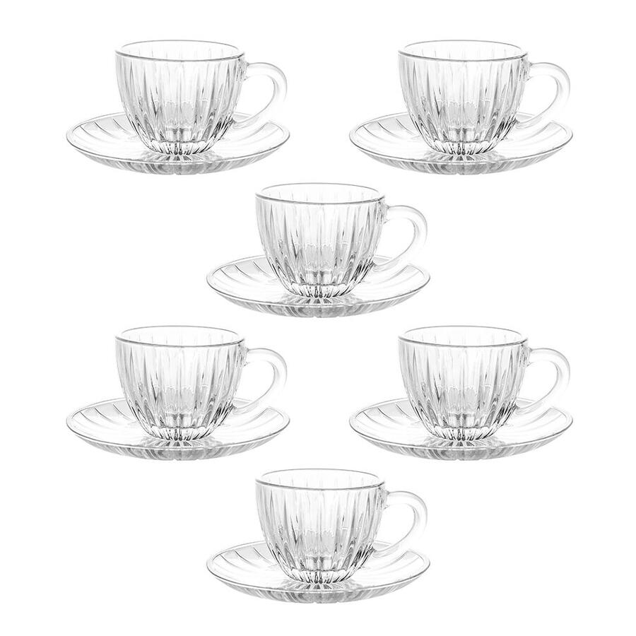 Tognana - Set 6 Tazze Caffè con Piattino Rib 90 cc in Vetro – Collezione Galassia 
