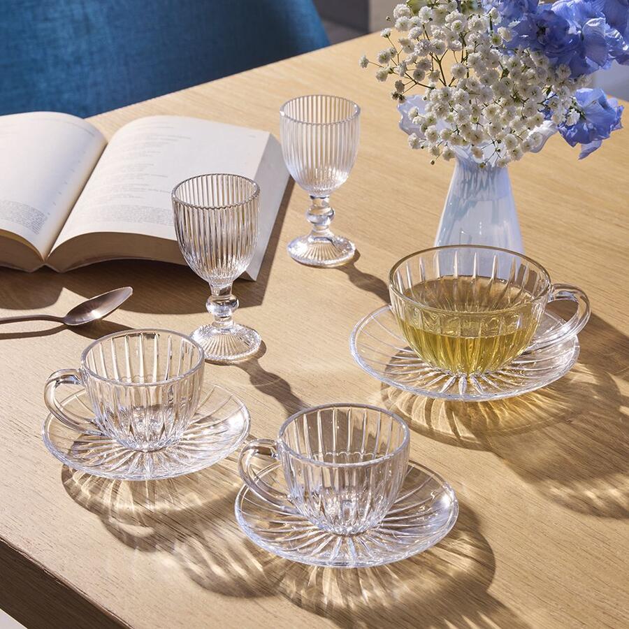 Tognana - Set 6 Tazze Caffè con Piattino Rib 90 cc in Vetro – Collezione Galassia 