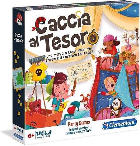 Clementoni - Caccia al Tesoro, Gioco da Tavolo, Party Game per Bambini 6+ Anni e Tutta la Famiglia, 2-12 Giocatori, Più di 80 Indizi e Indovinelli, Made in Italy, Lingua Italiana