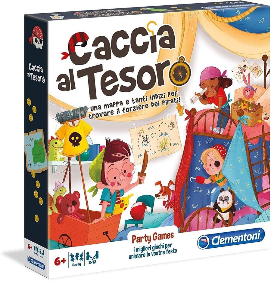 Clementoni - Caccia al Tesoro, Gioco da Tavolo, Party Game per Bambini 6+ Anni e Tutta la Famiglia, 2-12 Giocatori, Più di 80 Indizi e Indovinelli, Made in Italy, Lingua Italiana