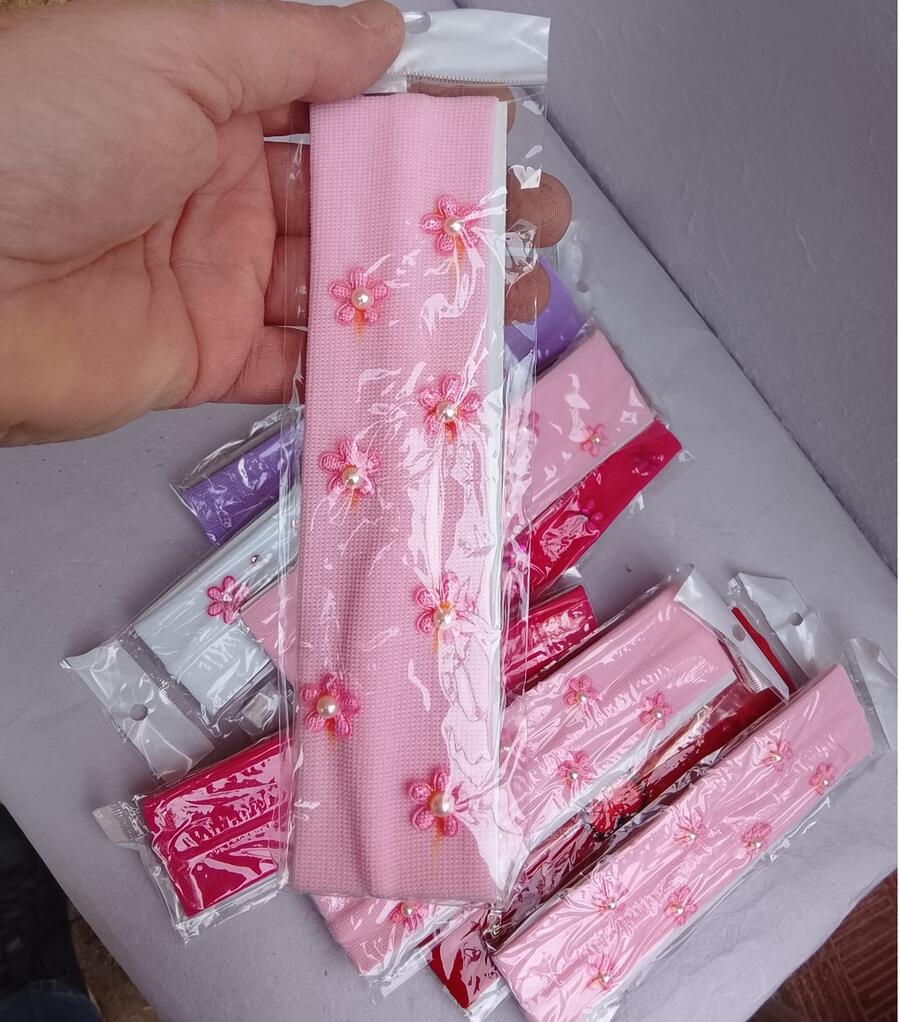 Lotto 6 Fasce Elastiche Bambina con Decorazioni Perline – Colori Assortiti