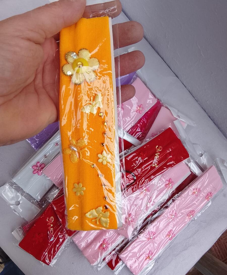 Lotto 6 Fasce Elastiche Bambina con Decorazioni Perline – Colori Assortiti