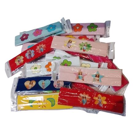 Lotto 6 Fasce Elastiche Bambina con Decorazioni assortite– Colori Assortiti