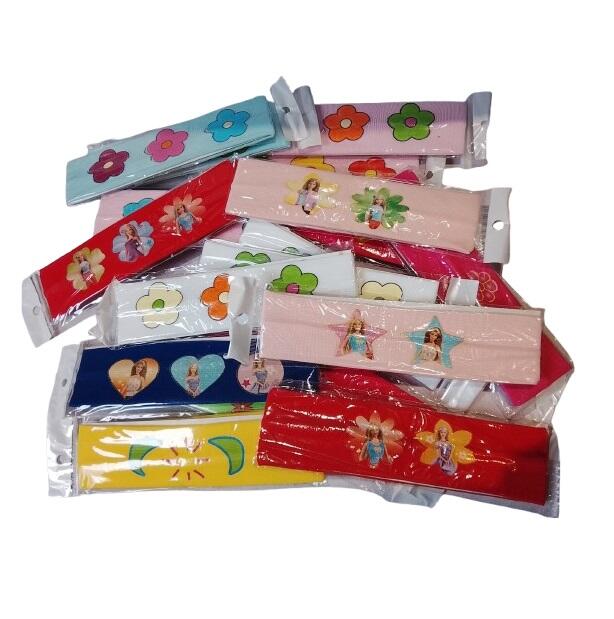 Lotto 6 Fasce Elastiche Bambina con Decorazioni assortite– Colori Assortiti