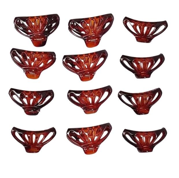 Set 12 Pinze Capelli Moka - Design a Ventaglio 7 cm - Effetto Tartarugato Lucido