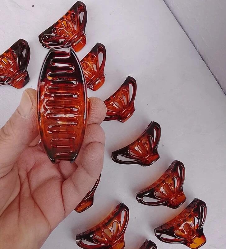 Set 12 Pinze Capelli Moka - Design a Ventaglio 7 cm - Effetto Tartarugato Lucido