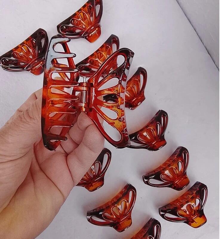 Set 12 Pinze Capelli Moka - Design a Ventaglio 7 cm - Effetto Tartarugato Lucido