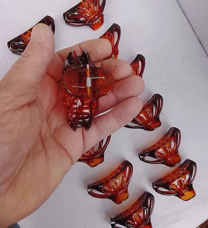 Set 12 Pinze Capelli Moka - Design a Ventaglio 7 cm - Effetto Tartarugato Lucido