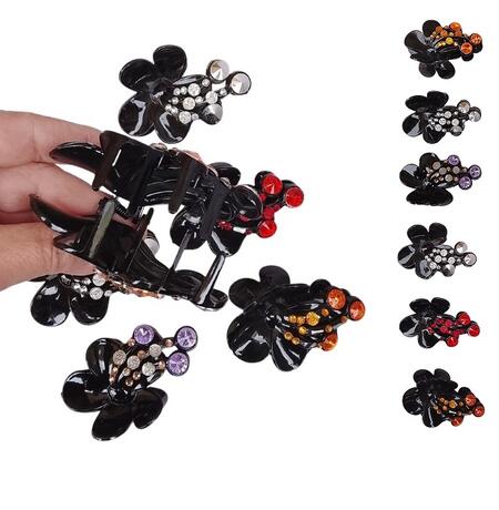 Set 12 Pinze Grandi per Capelli (9,5 cm) Design Floreale con Zirconi Luminosi Assortiti