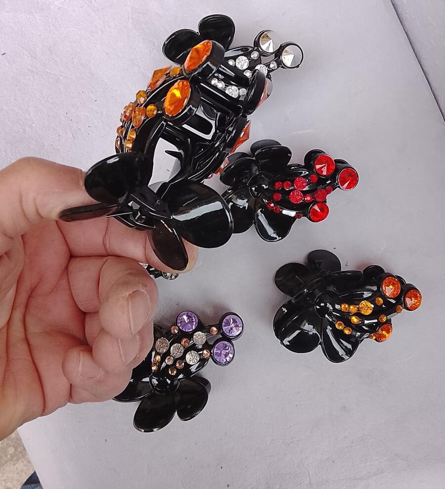 Set 12 Pinze Grandi per Capelli (9,5 cm) Design Floreale con Zirconi Luminosi Assortiti