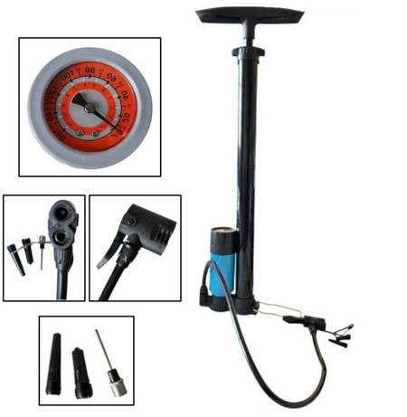 Pompa Manuale ad Aria con Manometro Per Bici Palloni Auto Compressore Portatile