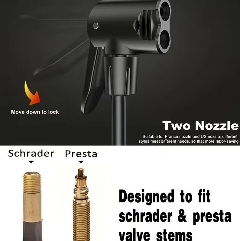 Pompa Manuale ad Aria con Manometro Per Bici Palloni Auto Compressore Portatile