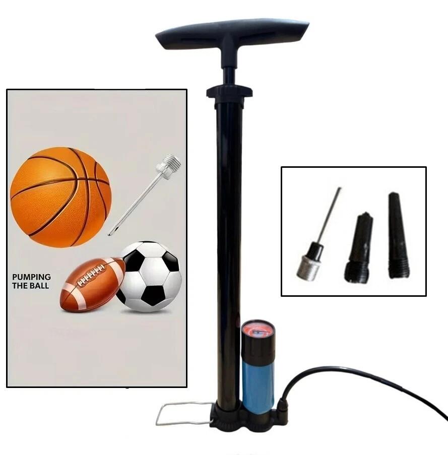 Pompa Manuale ad Aria con Manometro Per Bici Palloni Auto Compressore Portatile