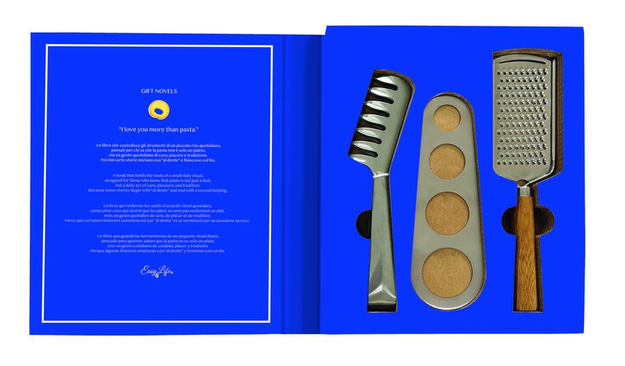 Easy Life - Set Pasta 3 Pezzi in Acciaio con Porzionatore, Grattugia e Pinze