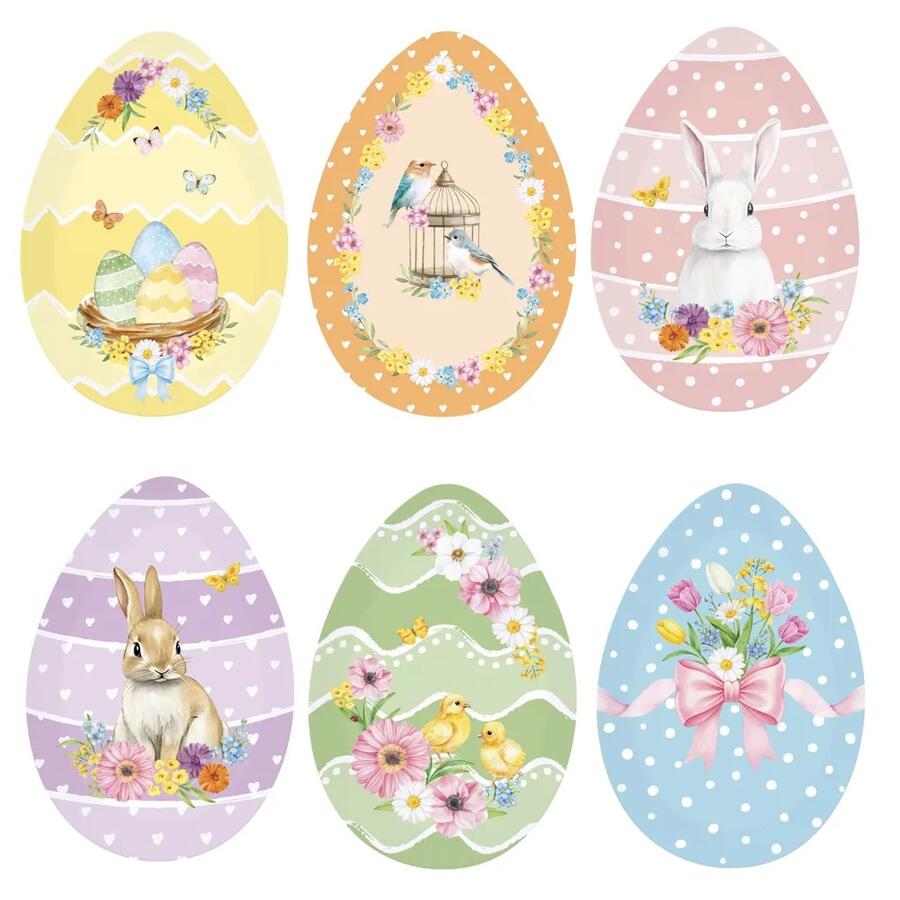 Easy Life - Vassoio Pasquale a Forma di Uovo in Porcellana 30×21 cm – 6 Decori Egg Hunt