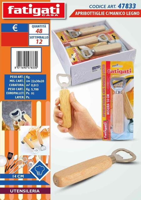 FATIGATI APRIBOTTIGLIE CON MANICO IN LEGNO cm 14
 [Conf.da 12 pezzi]