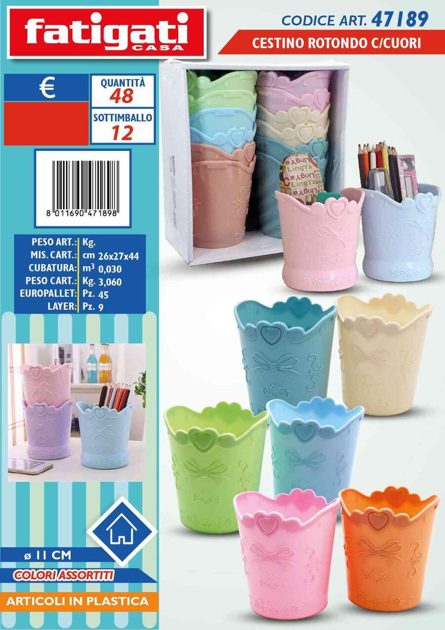FATIGATI CESTINO ROTONDO CON CUORI diam. 11 cm
 [Conf.da 12 pezzi]