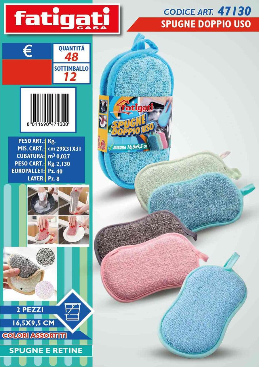 FATIGATI SPUGNE DOPPIO USO KIT DA 2 PEZZI cm16,5x9,5
 [Conf.da 12 kit]