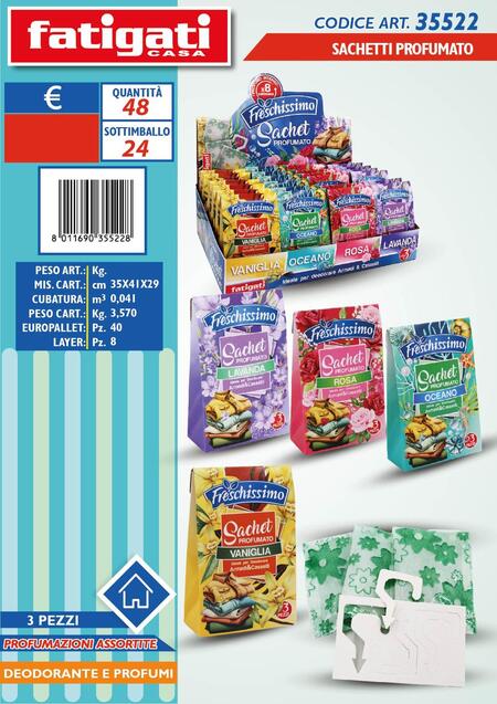 FATIGATI SACCHETTO PROFUMATO DA 3 PEZZI
 [Conf.da 24x3 pezzi]