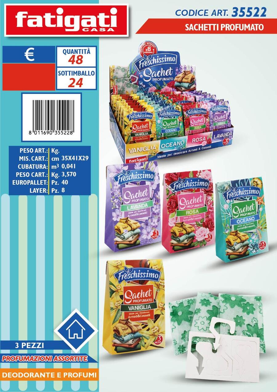 FATIGATI SACCHETTO PROFUMATO DA 3 PEZZI
 [Conf.da 24x3 pezzi]