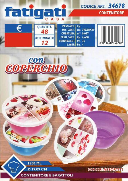 FATIGATI CONTENITORE CON COPERCHIO 1500 ml diam. 19x9
 [Conf.da 12 pezzi]