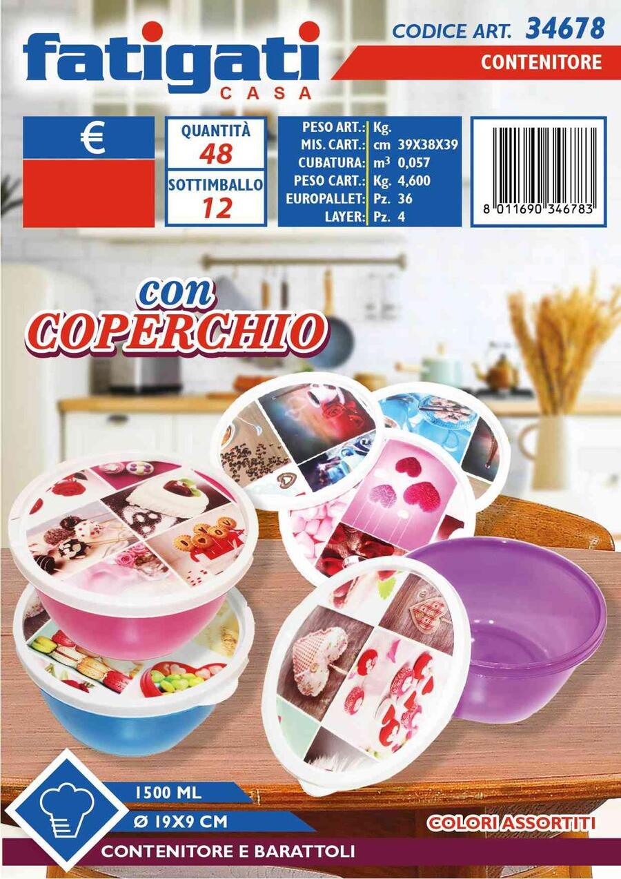 FATIGATI CONTENITORE CON COPERCHIO 1500 ml diam. 19x9
 [Conf.da 12 pezzi]