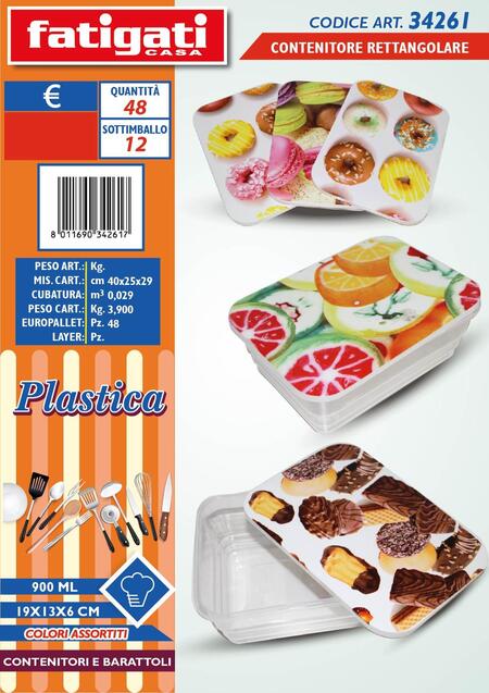 FATIGATI CONTENITORE RETTANGOLARE 900 ml cm 19x13x6
 [Conf.da 12 pezzi]