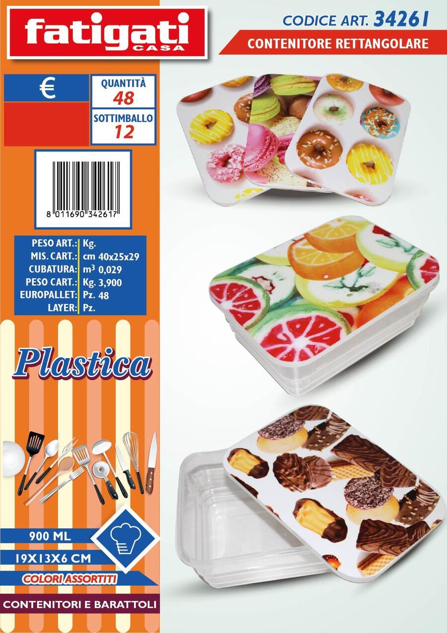 FATIGATI CONTENITORE RETTANGOLARE 900 ml cm 19x13x6
 [Conf.da 12 pezzi]