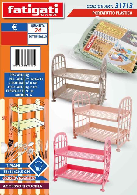 FATIGATI PORTATUTTO PLASTICA A DUE PIANI cm 22x14x20,5
 [Conf.da 4 pezzi]
