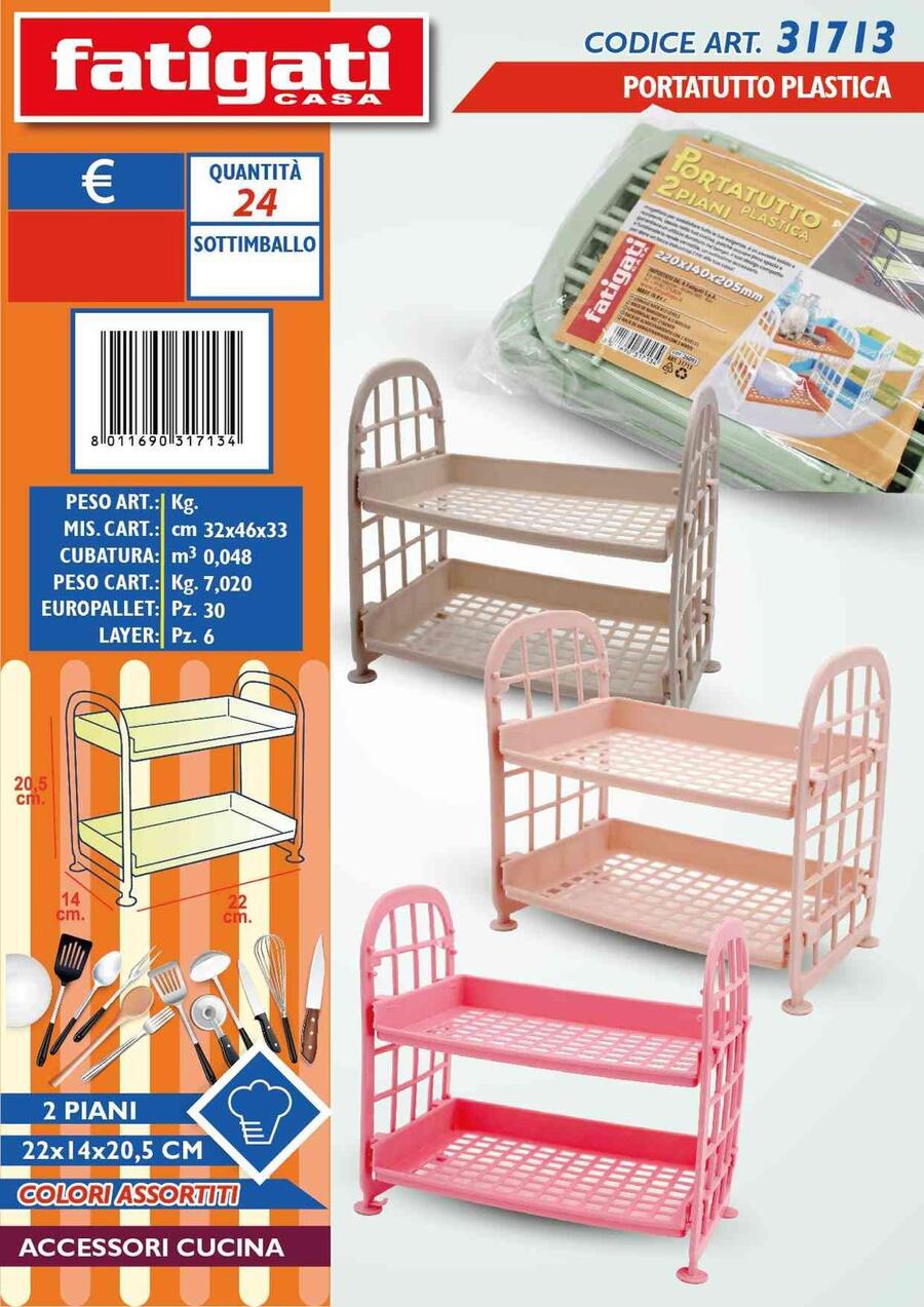 FATIGATI PORTATUTTO PLASTICA A DUE PIANI cm 22x14x20,5
 [Conf.da 4 pezzi]