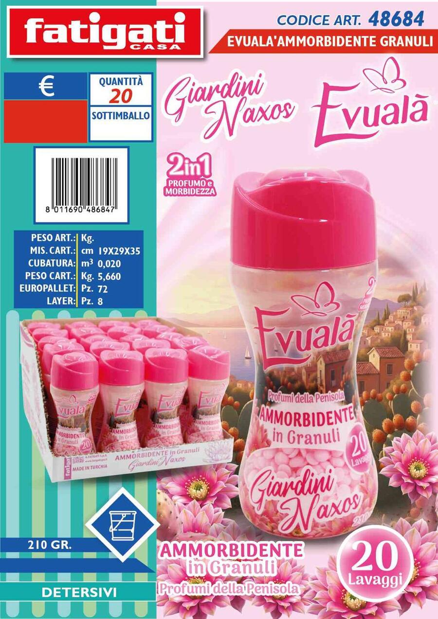 FATIGATI EVUALA' AMMORBIDENTE GRANULI DA 210 gr
 [Conf.da 20 pezzi]